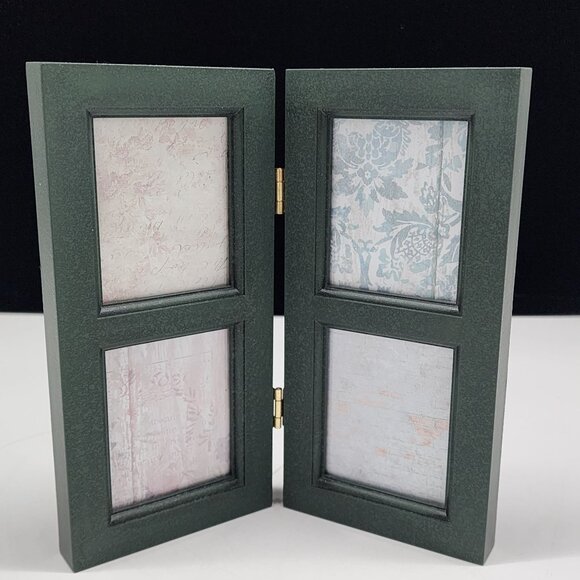 Double Hinge Dark Green 4-Panel Picture Frame With Decorative Backgrounds 2.25"x - Picture 1 of 10